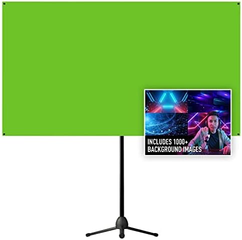 Valera 90in Green Screen Backdrop with Stand for Streaming, Ultra Portable 2 Min Setup, Portrait & Landscape, Tripod & Wall Mount, for Tiktok Zoom Video Meetings & More, +1k Free Backgrounds Included