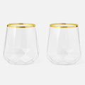 40 count Diamond Unbreakable Stemless Plastic Wine Champagne Whiskey Glasses Elegant Durable Disposable Indoor Outdoor Home office wedding bars 12 Ounce (Classic Old Fashioned Gold Rim)