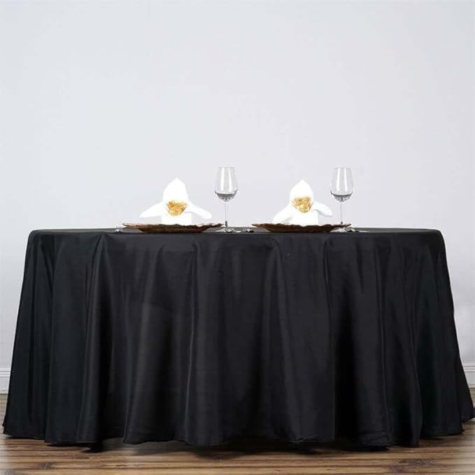 Efavormart Round Tablecloth, 132 Inch Stain & Wrinkle Resistant Washable Table Cloth, Decorative Polyester Fabric Table Cover for Banquet, Wedding, Dining- Black