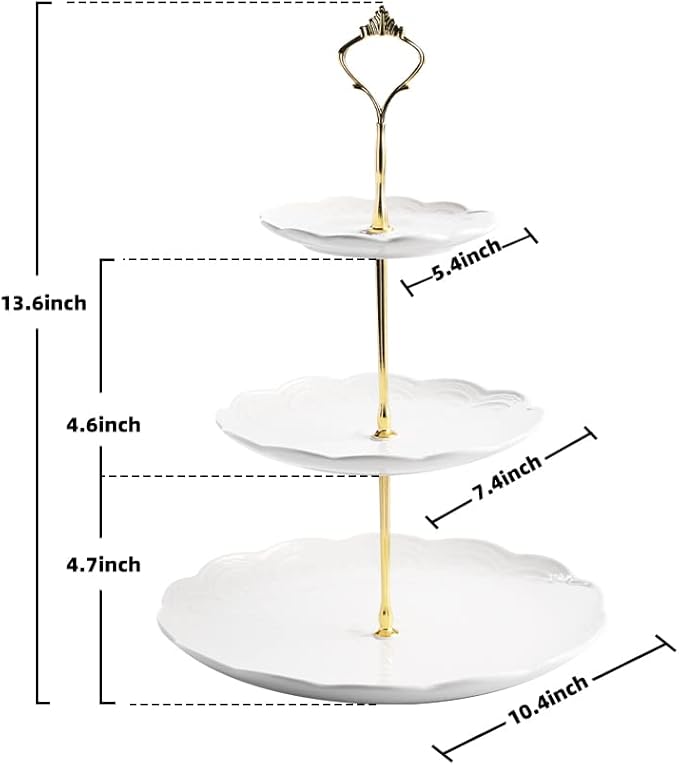 Sweejar 3 Tier Ceramic Cake Stand Wedding, Dessert Cupcake Stand for Tea Party Serving Platter(Rose White)