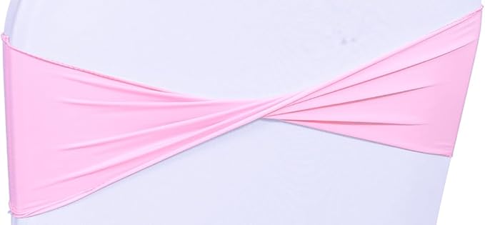 MDS Pack of 75 Spandex Chair Sashes Bows Elastic Stretch Dining Chair Bands Ties Without Slider Buckle Universal fits for Wedding Baby Shower Birthday Party Banquet Event Decoration - Pink