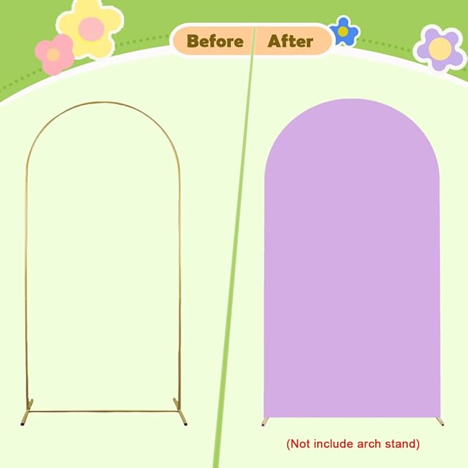 Purple Arch Cover 6ft Lavender Spandex Fitted Round Top Back Drop Covers Chiara Backdrop-Cover Wedding Arched Back Drop Panels for Bridal Shower Arch-Backdrop Banquet Garden Party Decor