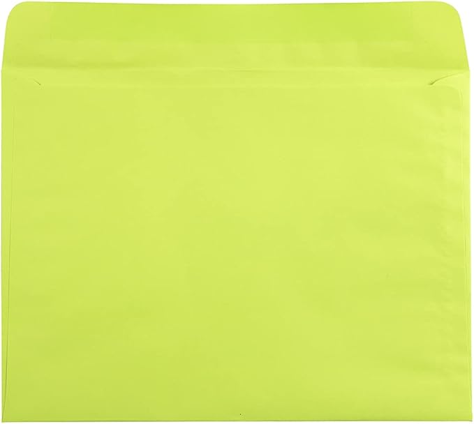 JAM PAPER 9 x 12 Booklet Colored Envelopes - Ultra Lime Green - Bulk 250/Box