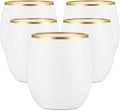 40 count Unbreakable Stemless Plastic Wine Champagne Whiskey Glasses Elegant Durable Disposable Indoor Outdoor Ideal for Home, Office, Bars, Wedding, 12 Ounce Cups Gold Rim (White Matte Gold)