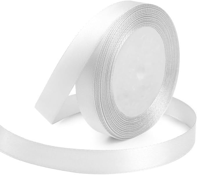 White Ribbon 5/8 Inches x 25 Yards, White Satin Fabric Silk Ribbon for Gift Wrapping, Bows Making, Floral Bouquets, Wreaths, DIY Handicrafts, Sewing Projects, Baby Shower and Wedding Party