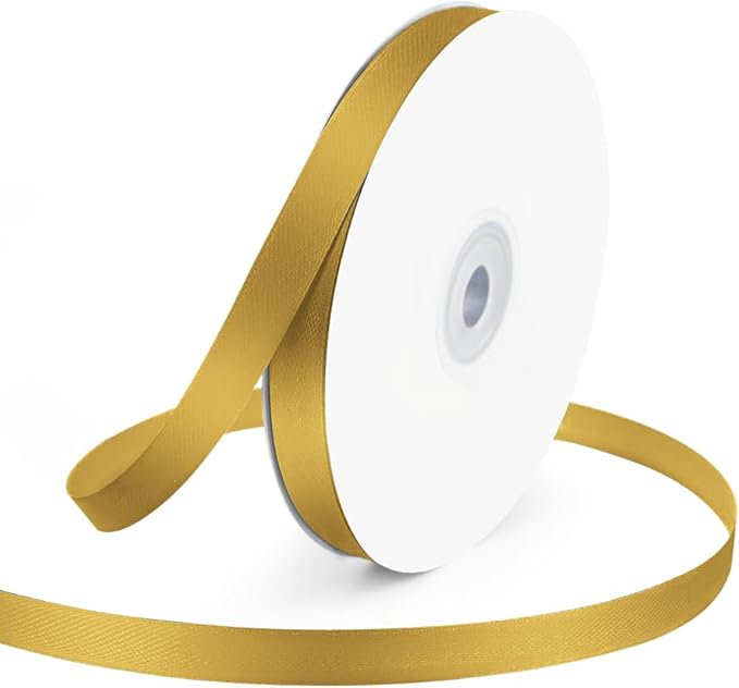 KMER LIFE 3/8" Wide x 50 Yards Golden Single Faced Polyester Satin Ribbon, Golden Satin Ribbon Perfect for Wedding Decor, Wreath, Crafts, Gift Wrapping & Other Projects (Golden)