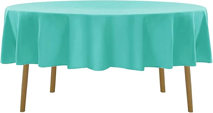 60 inch Round Tablecloth Washable Polyester Table Cloth Decorative Table Cover for Wedding Party Dining Banquet（60 inch,Turquoise）