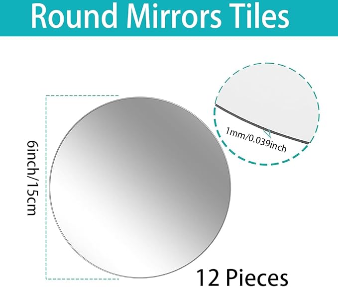 12PCS Small Round Mirrors for Centerpieces, 6" Circle Mirrors for DIY Craft Round Mirror Tiles Candle Plate Tray for Wall Table Wedding Centerpieces Birthday Party Decorations