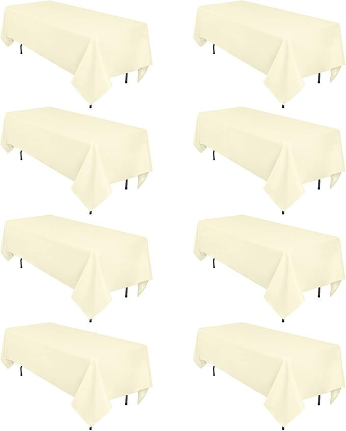 8 Pack Beige Tablecloth 60 x 126 Inch Rectangular Tablecloths for 8 Foot Rectangle Tables, Wrinkle Resistant Beige Table Cloth Washable Polyester Fabric Table Covers for Buffet Wedding Party Banquet