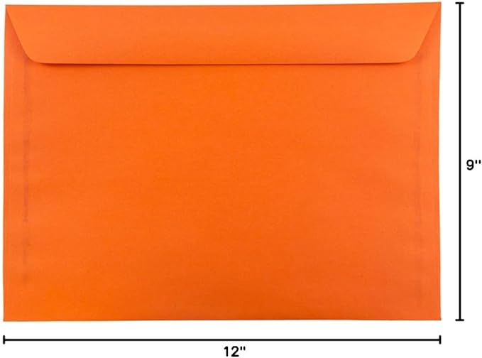JAM PAPER 9 x 12 Booklet Colored Envelopes - Orange Recycled - Bulk 1000/Carton
