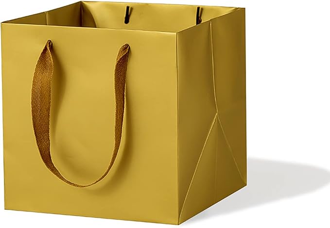 Gold Paper Gift Bag Small Square Bottom Paper Bags with Handles(Gold, 6 x 6 x 6 in, 10 CT)