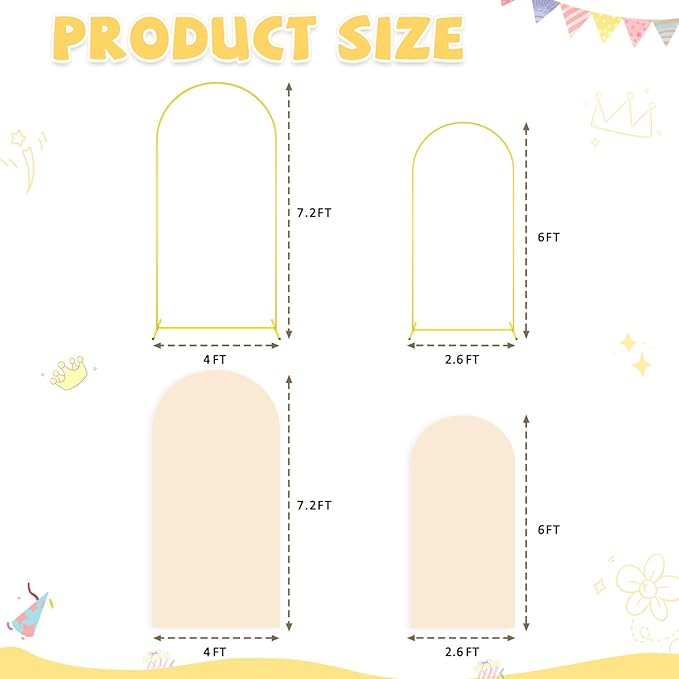 Arch Backdrop Stand with Beige Spandex Arch Cover Set of 2 6FT 7.2FT Spandex Fitted Stretchy Arch Covers for Party Gold Metal Backdrop Stand for Wedding Baby Shower