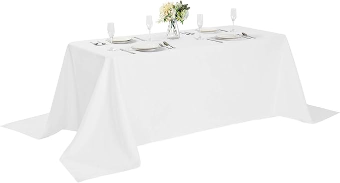Rectangle Tablecloth 90x132 inch Washable Polyester Fabric Table Cloth for Wedding Party Dining Banquet Decoration（90x132, White）
