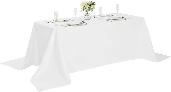 Rectangle Tablecloth 90x156 inch Washable Polyester Fabric Table Cloth for Wedding Party Dining Banquet Decoration（90x156, White）