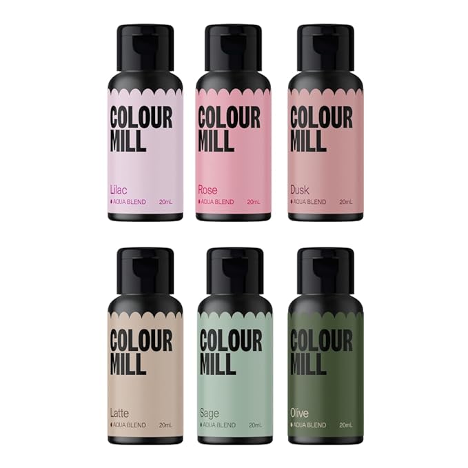 Colour Mill Botanical Pack Aqua Blend Water-Based Food Coloring, 20 Milliliters Dusk, Latte, Lilac, Olive, Rose & Sage