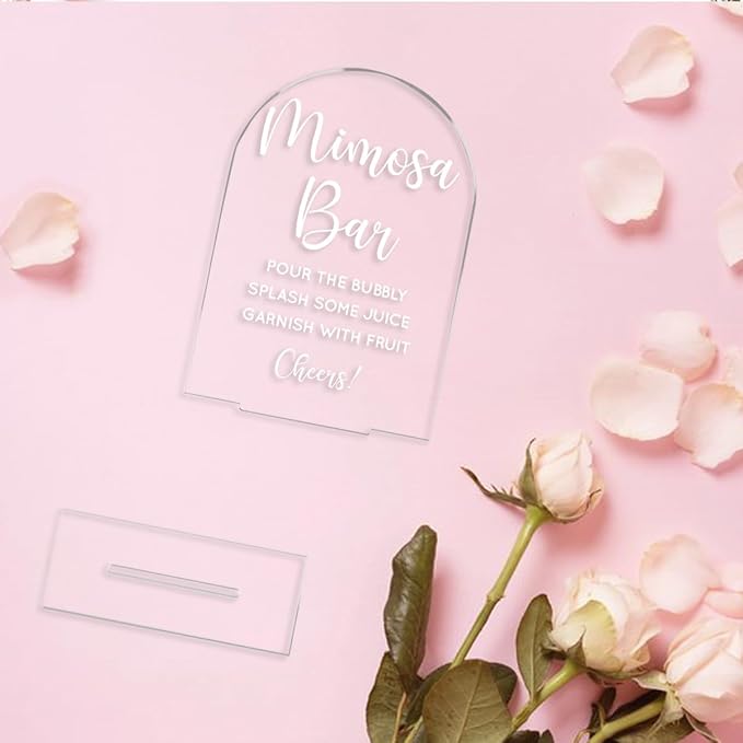 Wedding Mimosa Bar Supplies, Bridal Shower Sign Clear Acrylic Table Sign for Marriage Parties Anniversaries Reception Cafe Hotel Party Bar Business Event