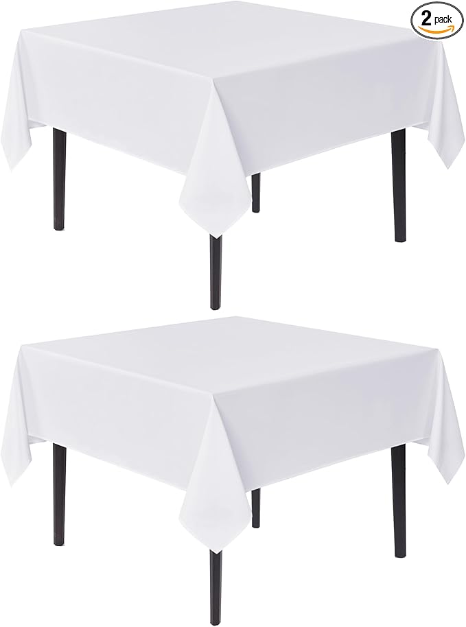 sancua White Square Tablecloths 70x70 Inch, 2 Pack - Fabric Table Cloth for Square or Round Tables, Washable Polyester Table Cover for Outdoor Party, Birthday, Decorative Display Tables