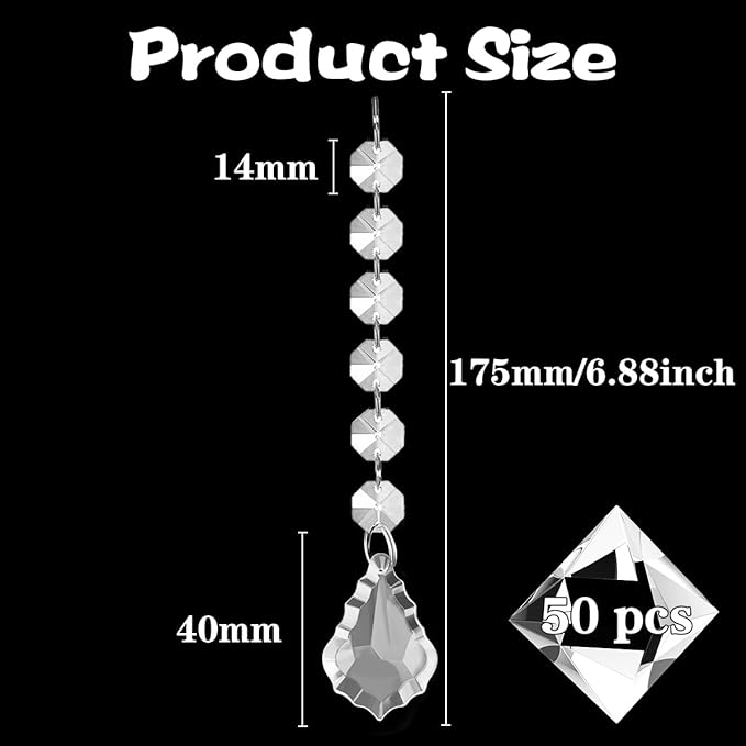 50 Pack Hanging Crystals - Clear Acrylic Prisms Pendant Ornaments for Christmas Tree, Centerpieces, Chandelier, Window & Home Decor, Ideal for Weddings, Parties Decorations (Maple Leaf)