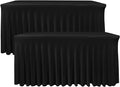 Nasitos Black Table Skirt for 8 Foot Rectangle Tables, 2 Pack - 96 x 30 Inch - Stretch Spandex Fitted Table Clothes, Fabric Table Covers Cocktail Tablecloths for Party, Banquet, Birthday