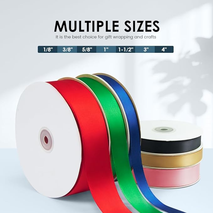 5/8" Wide x 100 Yards Single Face Polyester Satin Ribbon, Satin Ribbon for Crafts, Gift, Hair Bows, Wedding Party Decoration, Bow Making & Other Projects (Golden)