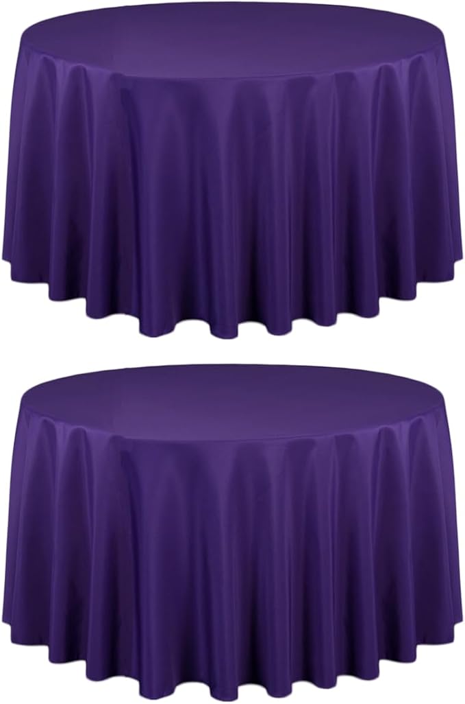 LTC LINENS 2 Pack 108 Inch Round Tablecloth Purple - Great for 48 Inch Round Table Floor Length - Wrinkle Resistant Polyester Fabric Cloth for Wedding