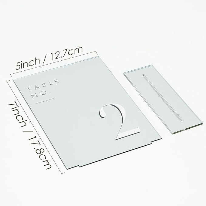 JINMURY Sliver Wedding Table Numbers 1-20 with Stands, 5"x7" Sliver Mirror Acrylic Table Numbers for Wedding Reception (Sliver Mirror White Font, Number 1-20, 5"x7")