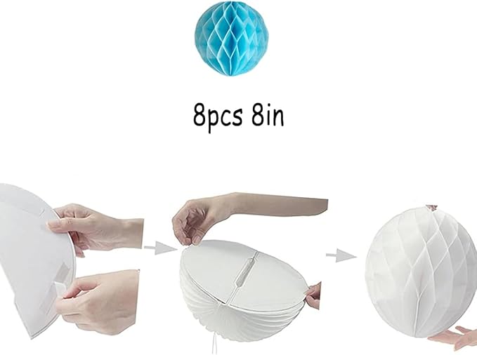 8pcs 8inch Paper Honeycomb Balls Decorative Tissue Honeycomb Balls Paper Pom Poms Flower Balls Art Hanging Balls for Birthday Wedding Nursery Baby Shower Home Decor (8inch, lt-Blue)