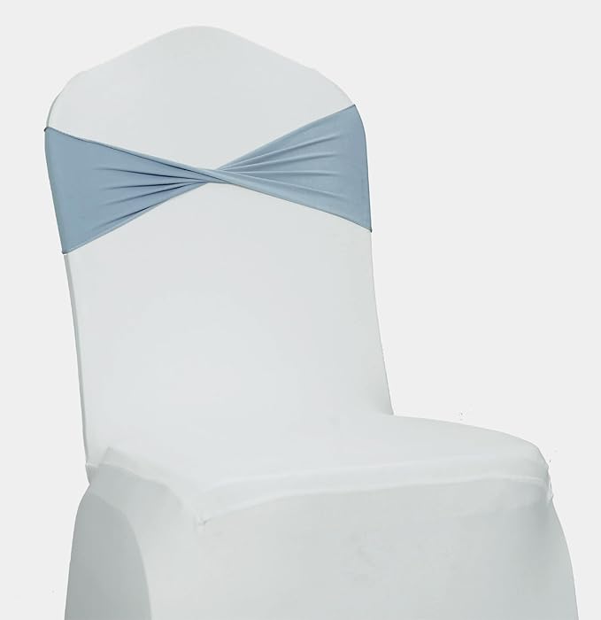 VDS Pack of 200 PCS | Dusty Blue | Spandex Chair Sashes Bows Without Buckle | Stretch Elastic Banquet Universal Folding Chair Band Tie with for Wedding Party Conference Celebration Event Decoration