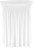 Fivenl Spandex Cocktail Table Skirt 32"x 43" White Stretch Cocktail Table Cover, Washable Round High Top Tablecloth for Bar, Wedding, Party, Events (White)