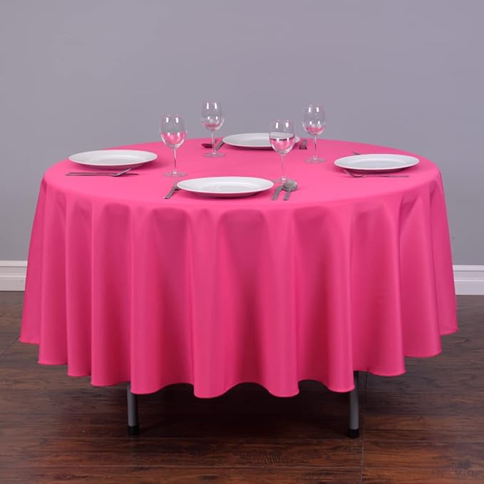 LinenTablecloth 90-Inch Round Polyester Tablecloth Fuchsia