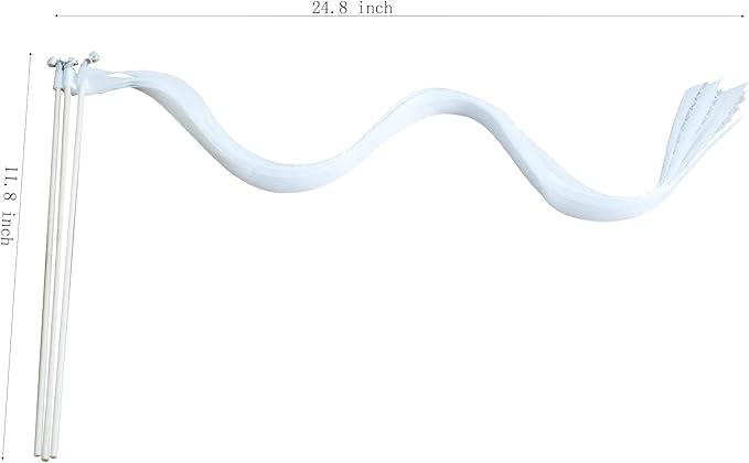 Kingsnow 100 Pieces Lace Wedding Ribbon Wands with Triple Ribbon and Silver Bell Wand Silk Fairy Stick Wand Streamers Party Ribbon Sticks Magic Fairy Wands for Wedding Bridal Shower Photo Prop Send