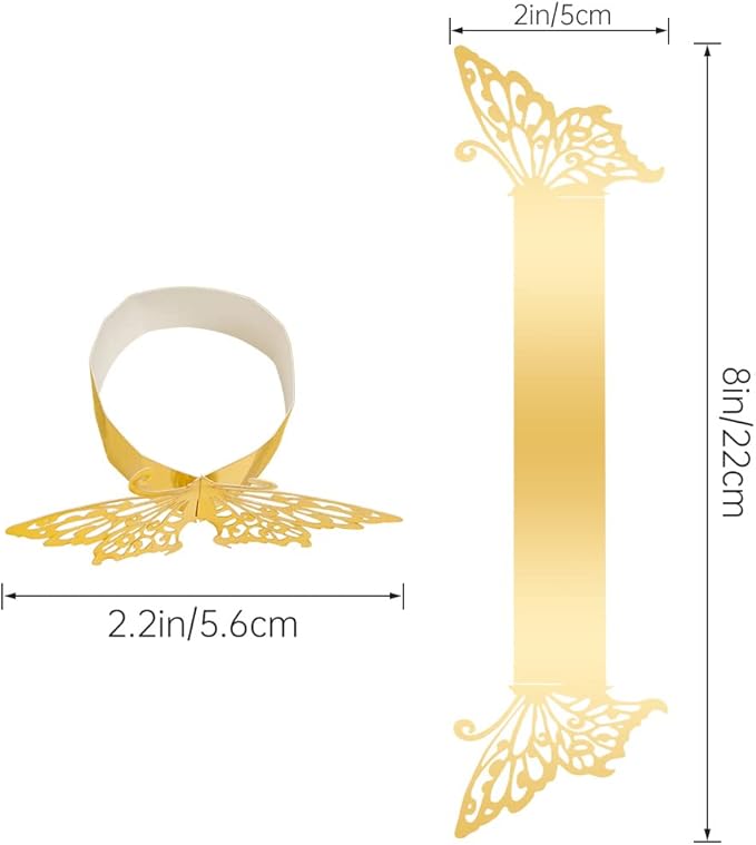 150PCS Butterfly Napkin Rings for Luxury Banquet Style, Reusable Paper Napkin Holders for Wedding Banquet Dinner Table Decor, and Catering Party Services (Gold) (Pack of 2)