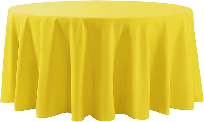 108 inch Round Tablecloth Washable Polyester Table Cloth Decorative Table Cover for Wedding Party Dining Banquet（108 inch, Yellow）