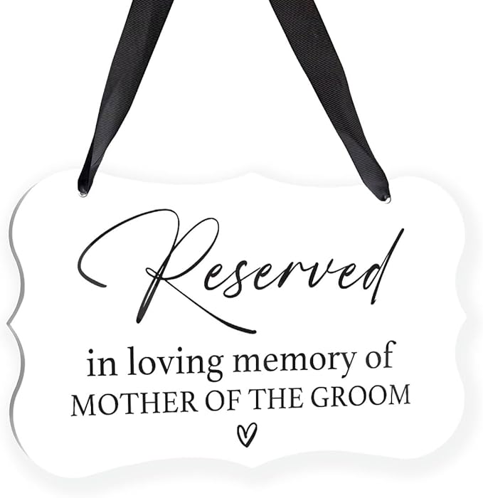 Acrylic Wedding Sign, Ring Bearer Sign, Reserved Seating Signs, for Mother of The Groom, Rustic Wedding Decor Signs, Acrylic Wall Art With Ribbon for Chairs Weddings Decor and Event Party (White)