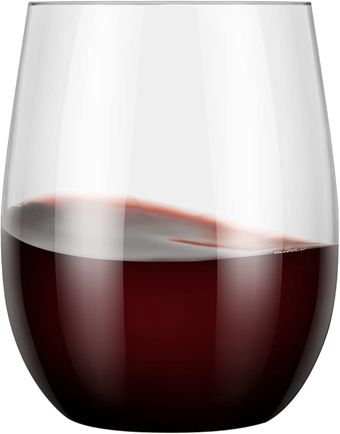 48 Stemless Plastic Wine Glasses - 12oz Clear Disposable Party Cups for Parties - Wine Tumblers