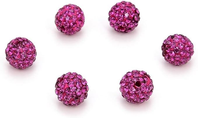 50pcs Adabele Grade A Suncatcher Crystal Rhinestone Pave Loose Beads 10mm Fuchsia Pink Polymer Clay Disco Ball Spacers Compatible with Shamballa All Craft Jewelry Making DB10-22