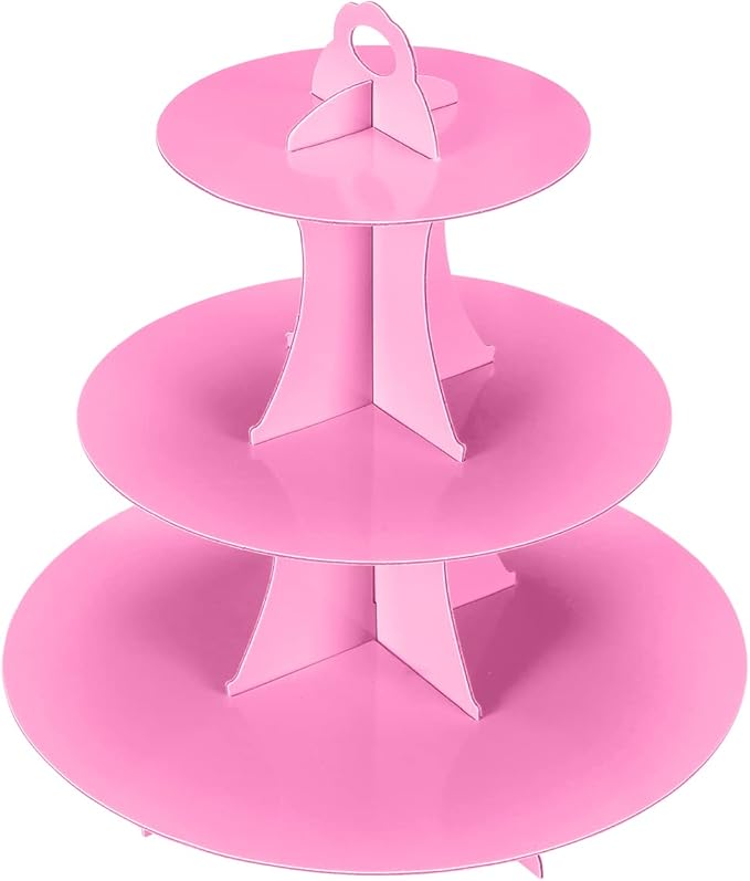 2Pcs 3-Tier Cupcake Stand, Cake Stand holder, Tiered DIY Cupcake Stand Tower for Dessert Table Displays, Birthday Theme Party Favors Decoration, Floral Tea Party, 12" W x 12.8" H, Pink