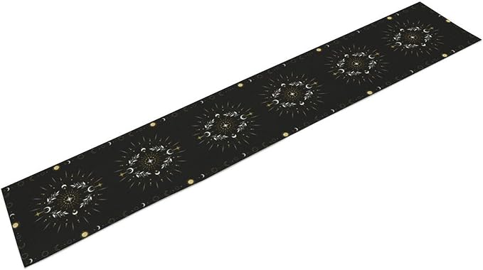 Sun Moon Table Runner - Magical Leaves Mysterious Western Traditional Elements Black White Table Runner for Party Living Room Home Kitchen Dinner - 13x70 Inch