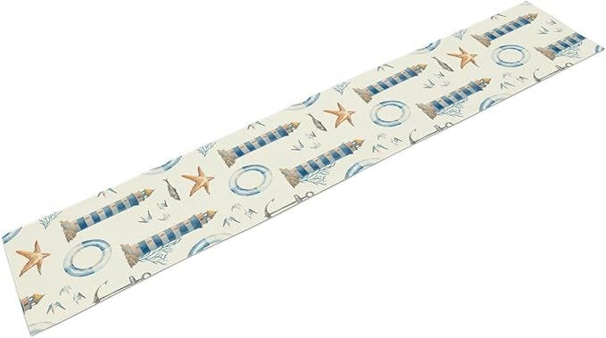 Blue Beach Table Runner, Tropical Ocean Coast Table Runner, Seashell Seasonal Nautical Restaurant Coffee Table Decorations for Home Holiday Party Indoor Outdoor 13x36 Inch