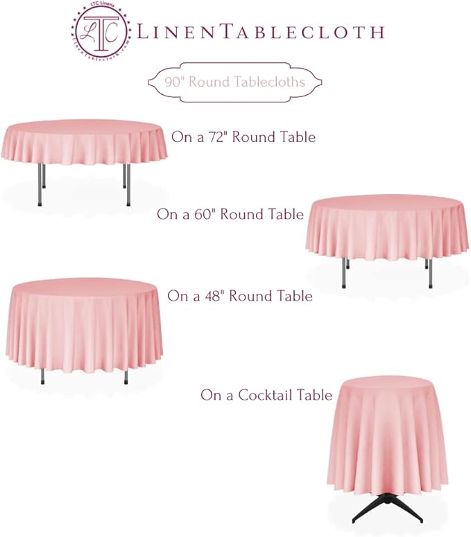 LTC LINENS 5 Pack 90 Inch Round Tablecloth Hunter Green - Wrinkle Resistant Table Cloth for Round Table -Washable Polyester Fabric Table Cover for Wedding, Party