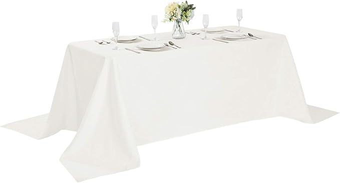 Rectangle Tablecloth 90x156 inch Washable Polyester Fabric Table Cloth for Wedding Party Dining Banquet Decoration（90x156, Ivory）