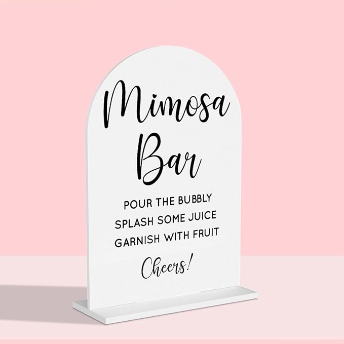 Wedding Mimosa Bar Supplies, Bridal Shower Sign White Acrylic Table Sign for Marriage Parties Anniversaries Reception Cafe Hotel Party Bar Business Event