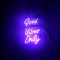 LiQi ™ GOOD VIBES ONLY Real Glass Handmade Neon Wall Signs for Home Decor Wall Light Room Decor Home Bedroom Girls Pub Hotel Beach Cocktail Recreational wedding vibes signs （14" x 8",Purple）