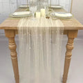 EHLDekol Pearl Table Cloth Elegant Polyester Table Runner with Artificial Pearl Accents Extra Long 10ft 60 x 120 Inches Pearl Tulle Table Runner for Wedding (60inch Width, Champagne, 1 Piece)