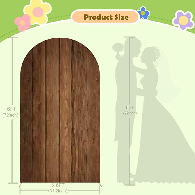 Wood Arch Cover 6ft Arch-Backdrop-Cover Jungle Theme Arched Stand Covers Wooden Arches Backdrop Double Sided Wood & White Cover for Back Drop Stand for Baby Shower Wild First Birthday Décor