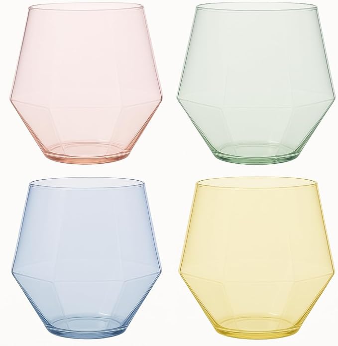40 count Diamond Unbreakable Stemless Plastic Wine Champagne Whiskey Glasses Elegant Durable Disposable Indoor Outdoor Ideal for Home, Office, Bars, Wedding, 12 Ounce Cups Gold Rim (Color Collection)