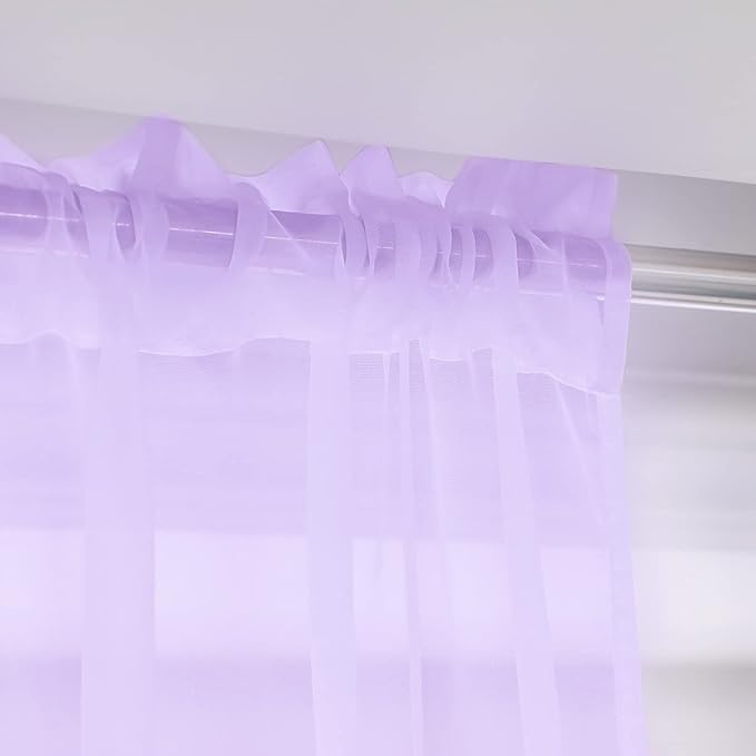 Window Purple Sheer Curtains 48 Inches Width 45 Inches Long 2 Panels Sheer Curtain Clear Curtains Basic Rod Pocket Panel for Home Living Room Bedroom Kids Room Yard Patio Parlor Sliding