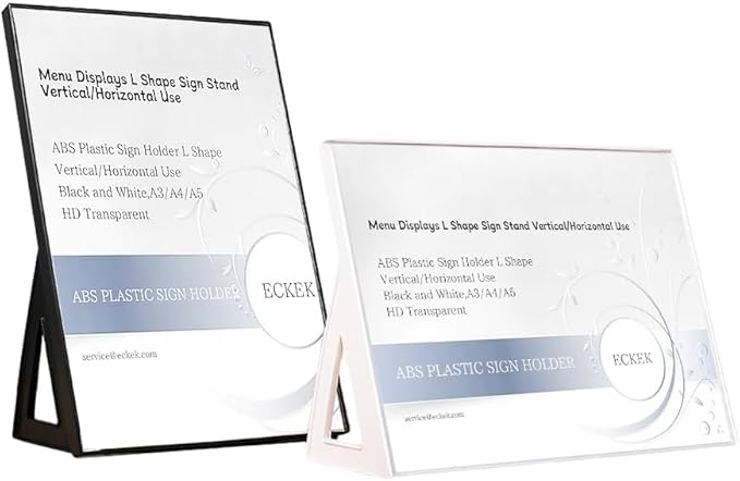 ABS Plastic Sign Holder，Menu Displays L Shape Sign Stand Vertical/Horizontal Use (Black A4 210×297mm/8.27×11.69inches)