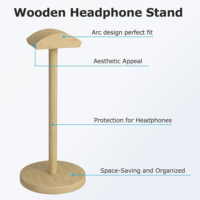 Universal Headphone for Desk Hanger Holder Organizer Keeper Racks Storage Mount Gaming Headset Stand Premium Functional Craftmanship Headset Stand (Wooden)
