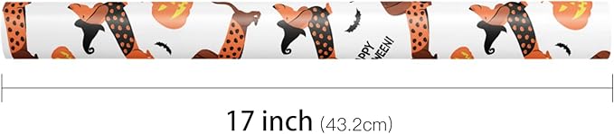 LeZakaa Halloween Dachshund Wrapping Paper Roll, Cute Dachshund Dogs with Pumpkins Bats for Pet Lovers, Kids, Family, Party, Trick-or-Treat Presents, Mini Roll 17 in x 16.4 Ft